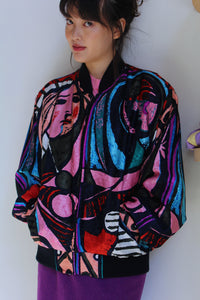 1980s Ladies Abstract Faces Bomber Jacket