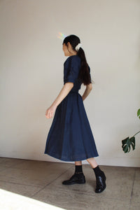 1980s Navy Blue Linen Skirt Set