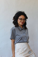 Load image into Gallery viewer, 1990s Gunmetal Metallic Grey Button Up Blouse