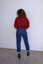 Load image into Gallery viewer, 1990s Maroon Wool Deadstock Cable Knit V-neck Sweater