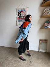Load image into Gallery viewer, 1980s Hooded Patchwork Denim &amp; Suede Color Block Jacket