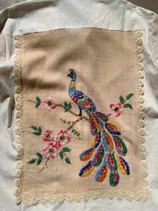 Peacock Embroidered Linen Fringe Shirt