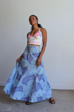 1970s Denim Patchwork Print Skirt