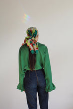 Load image into Gallery viewer, 1980s Green Silk Ruffle Blouse