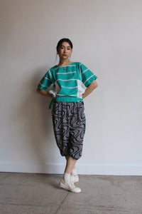 Striped Cropped Blouse w/ Cinched Waist