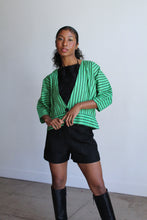 Load image into Gallery viewer, 1980s Green Striped Open Peplum Jacket