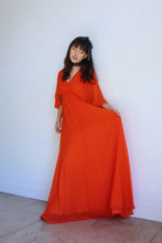 Load image into Gallery viewer, 1970s Orange Silk Chiffon Capelet Maxi Dress