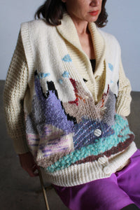1970s Hand Knit Art to Wear Landscape Sweater Vest