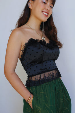 1980s Polka Dot Lace Trim Bustier