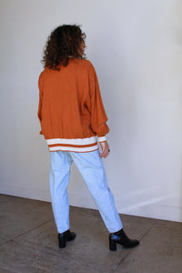 1990s Burnt Orange & White Striped Linen Cardigan