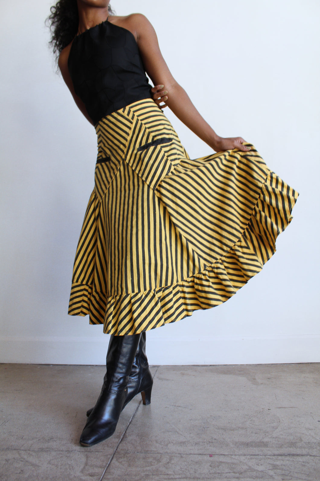 1980s Yellow & Black Striped Skirt