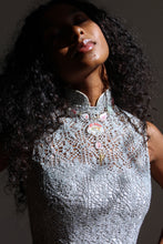 Load image into Gallery viewer, Silver Lurex Crochet Cheongsam Qipao Mini