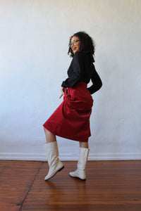 1970s Red Corduroy Pleated Midi Skirt