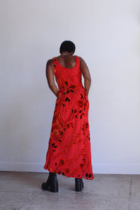 Red Rose Velvet Burnout Maxi Dress