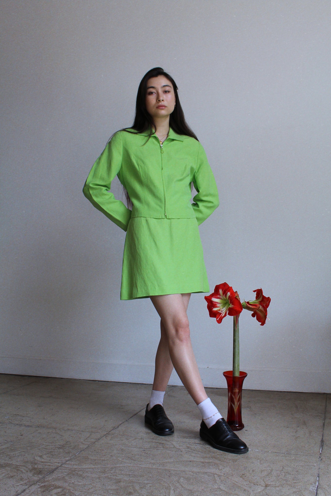1990s Express Tailleur Lime Green Silk Set 3 Women 1990s Express Tailleur Lime Green Silk Set 3 Women