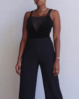 Black Velvet & Mesh Striped Bodysuit