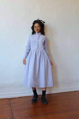 1970s Laura Ashley Periwinkle Calico Print Corduroy Dress