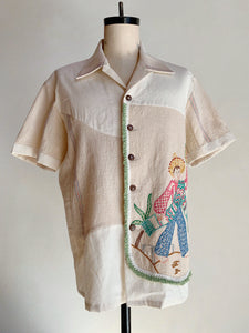 Peacock Embroidered Linen Fringe Shirt