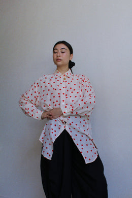 1980s Long Polka Dot Silk Blouse
