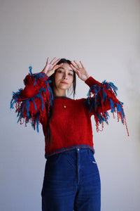 1980s Red Chenille Fringe Sweater