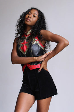 1980s Leather Rhinestone Encrusted Vest