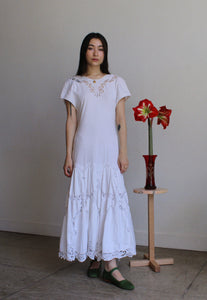 1980s White Lace Jersey Knit Dress