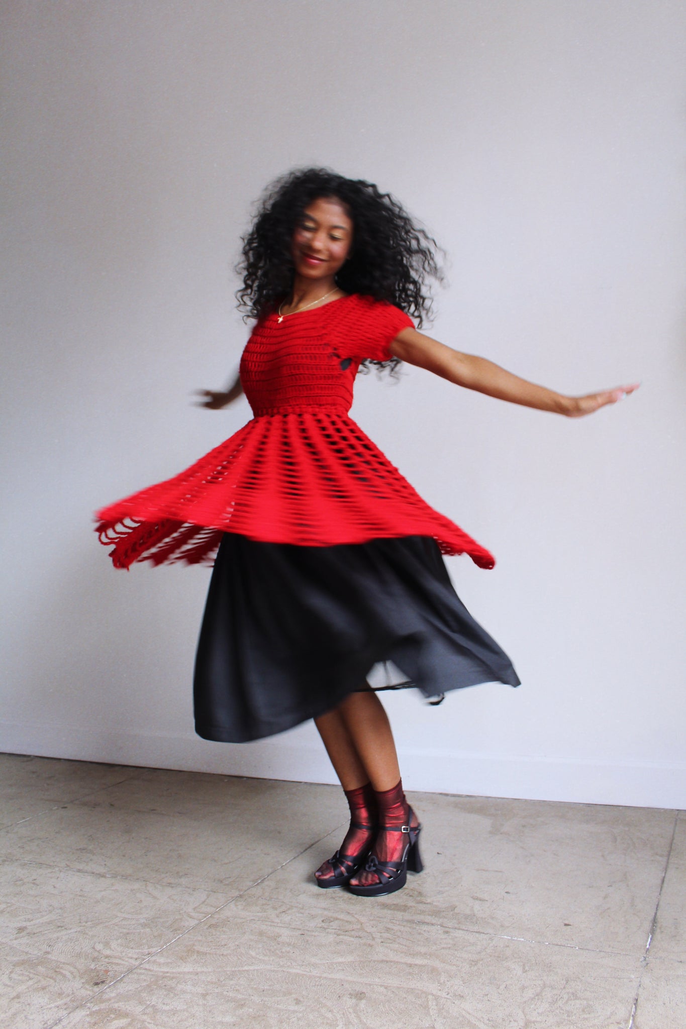 Red Crochet Tunic Dress 3 Women