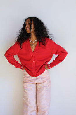 Contrast Striped Red Cardigan