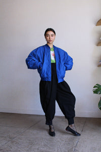 1980s Electric Blue Silk Quilted Bomber Jacket