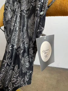 1980s Deadstock Christian Dior Beachwear Silver Metallic Rose Print Swimsuit