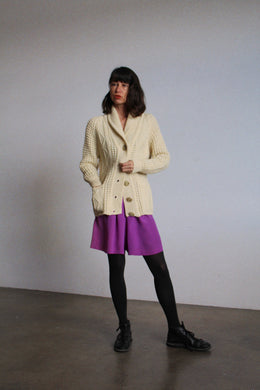 1970s Irish Wool Fisherman Knit Cardigan Sweater