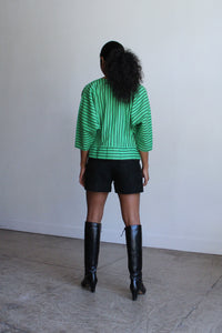 1980s Green Striped Open Peplum Jacket