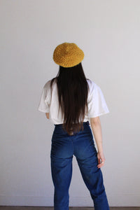 Vintage Mustard Yellow Crochet Knit Beret