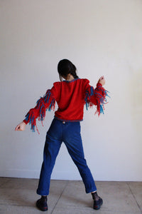 1980s Red Chenille Fringe Sweater