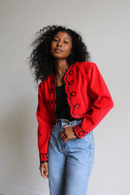1980s Red Velvet Bolero Jacket