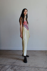 90s Chartreuse Silk Plaid Trousers