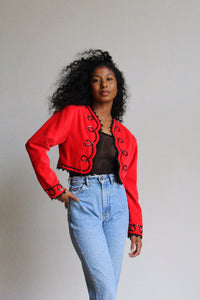 1980s Red Velvet Bolero Jacket