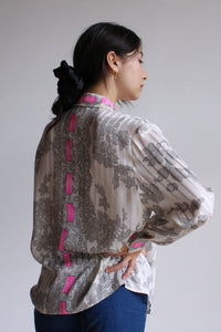 Fishnet Lace Print Silk Blouse