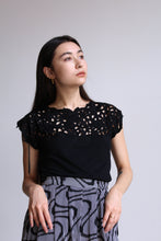 Load image into Gallery viewer, Black Floral Cutout Blouse