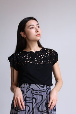 Black Floral Cutout Blouse