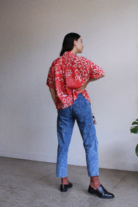 1980s Abstract Print Boxy Button Down