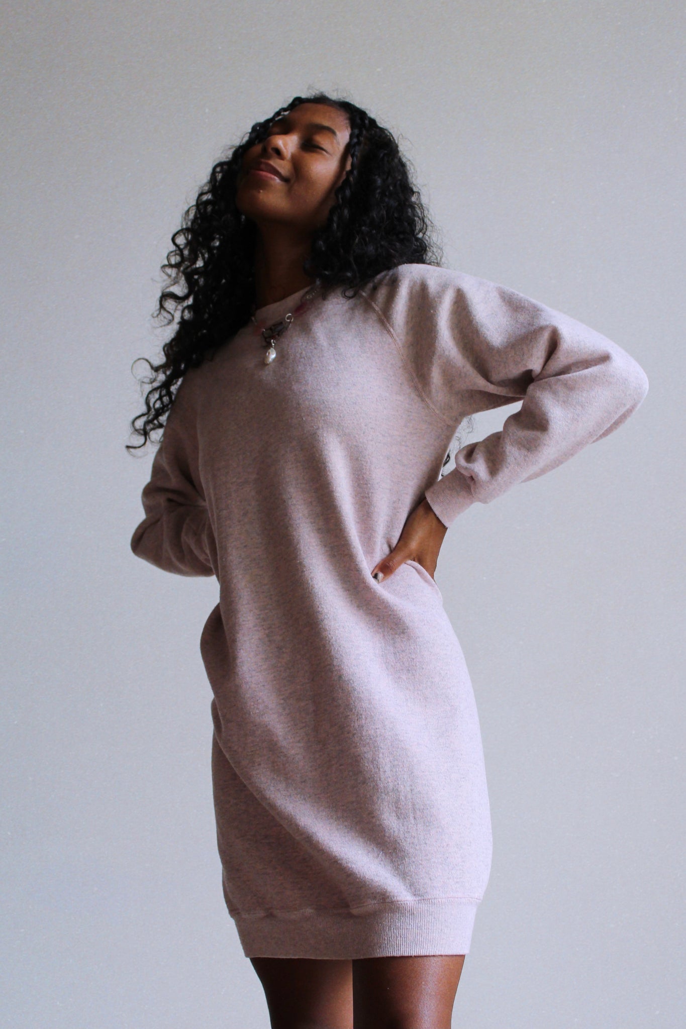 Heather Pink Raglan Sweater Dress – 3 Women