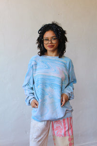 Vintage Blue Marble Tie Dye Raglan Sweatshirt