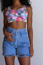 Load image into Gallery viewer, 1980s Painterly Floral Spandex Crop Top