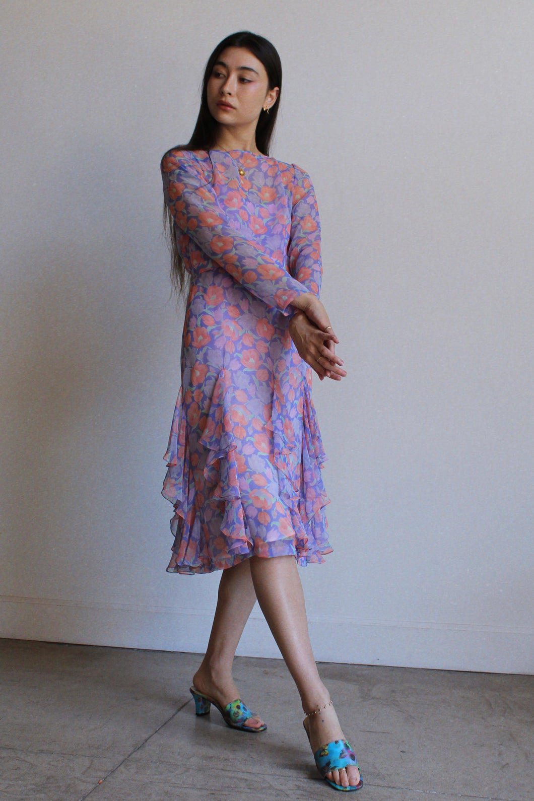 Lou Rose Santa Barbara Silk Ruffle Dress