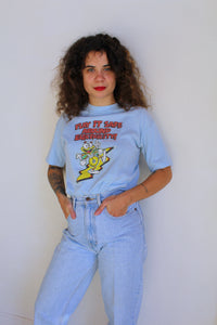 Vintage Play it Safe Around Electricity Baby Blue Tee