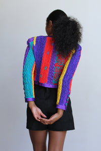 1980s Jeanne Marc Colorful Silk Quilted Jacket