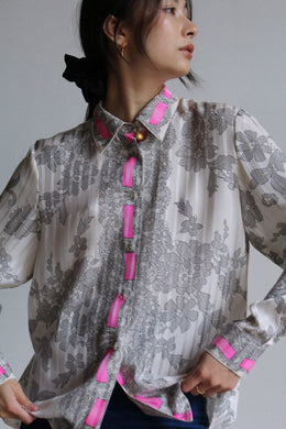 Fishnet Lace Print Silk Blouse