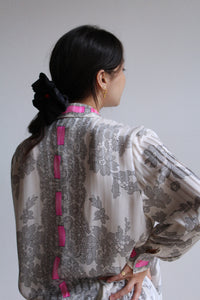 Fishnet Lace Print Silk Blouse