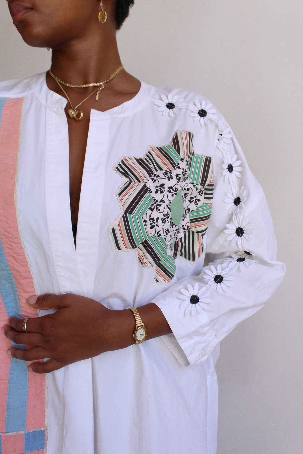 Quilt Grid Patchwork Tunic Dress